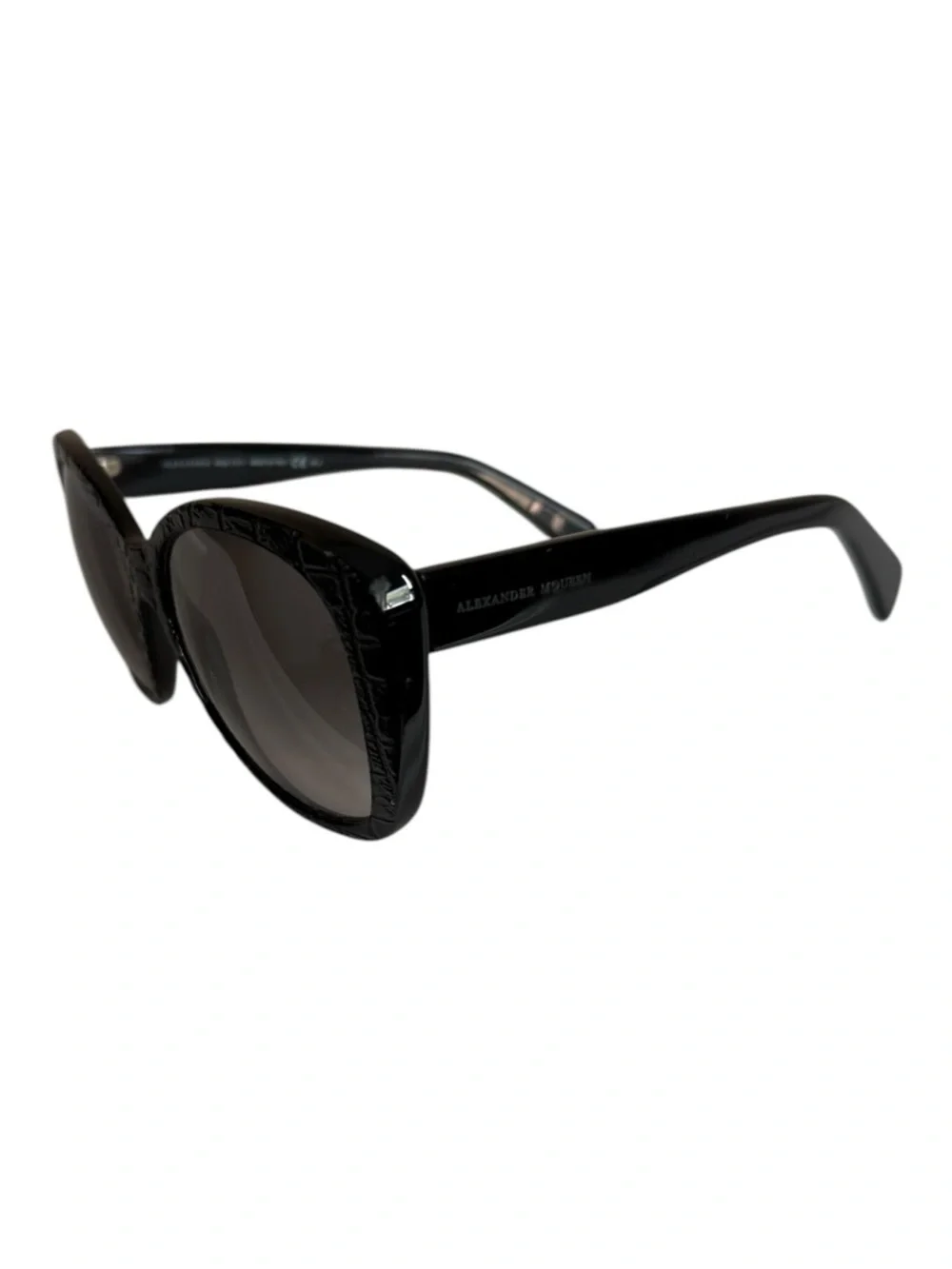 Alexander McQueen AMQ 4193/S Black Croc Textured Sunglasses Italy